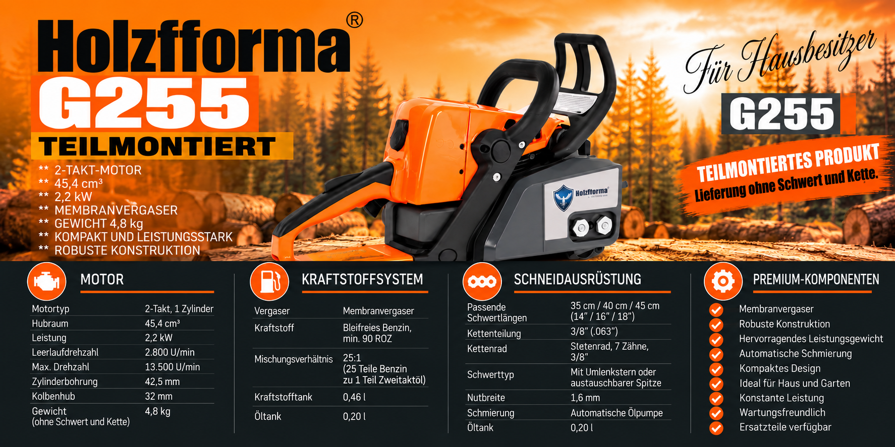 Holzfforma G255 semiasamblata fara lama si lant